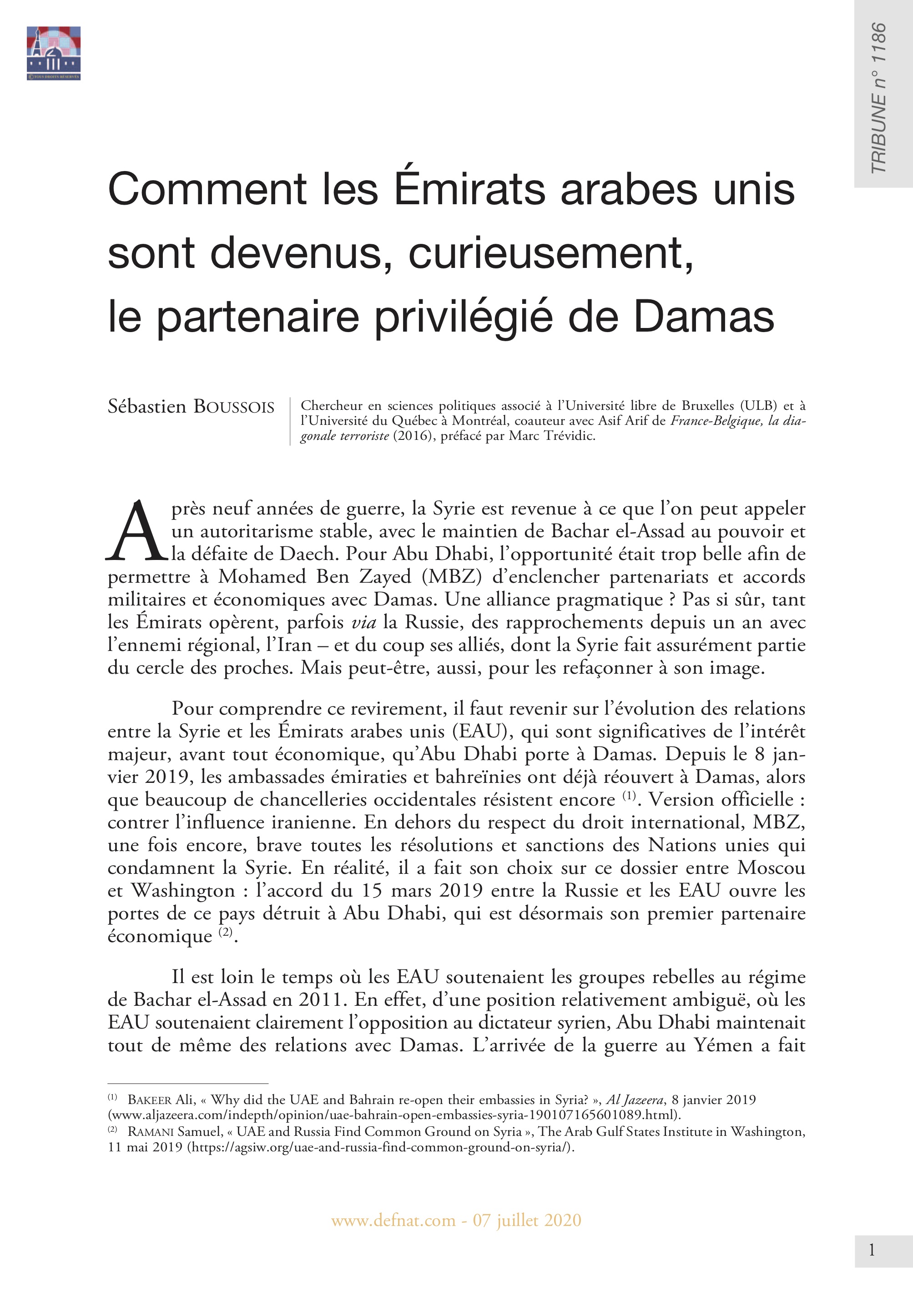 Comment les Émirats arabes unis sont devenus, curieusement, le partenaire privilégié de Damas (T 1186)
